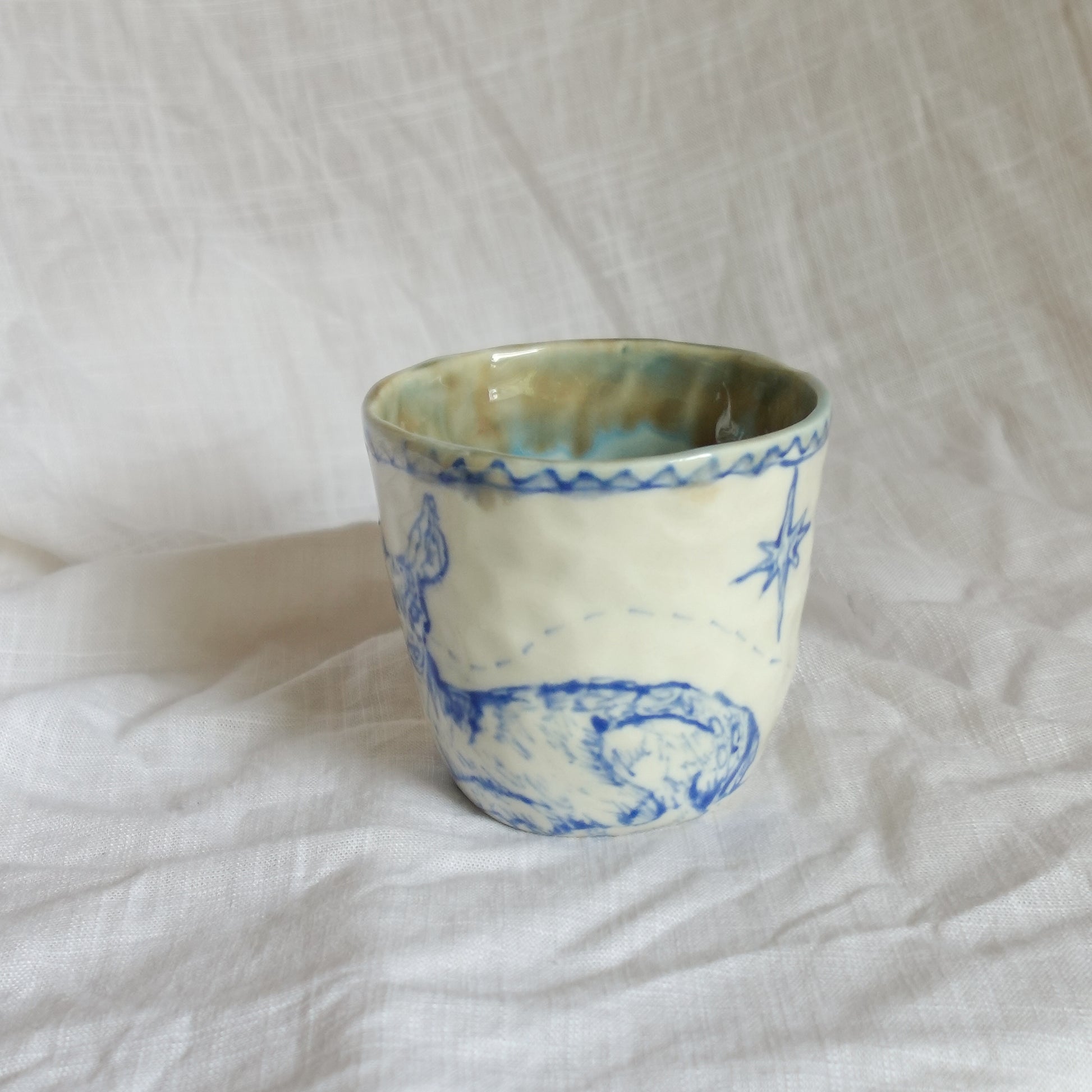 a blue walk. cup