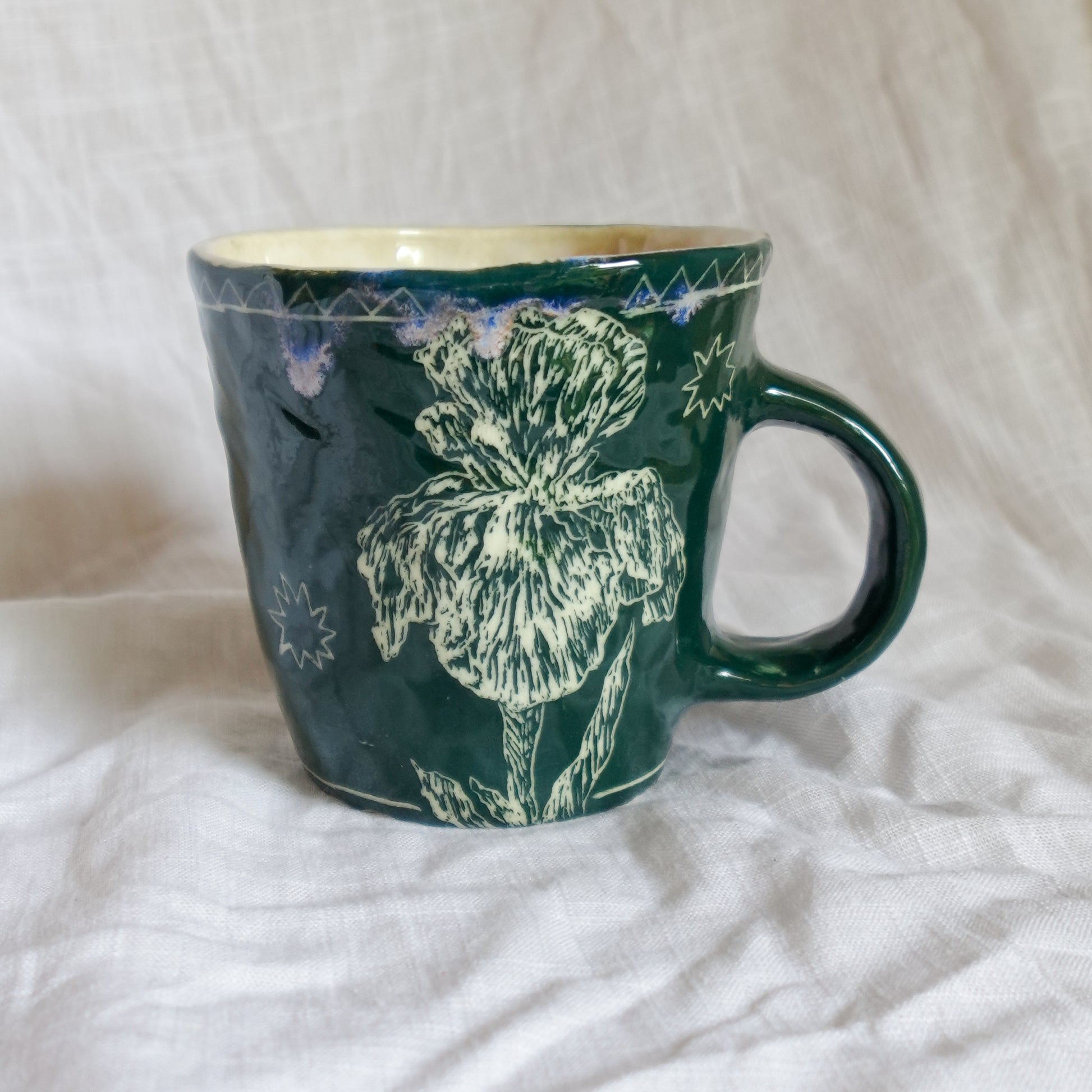 outside at evening through the window. mug