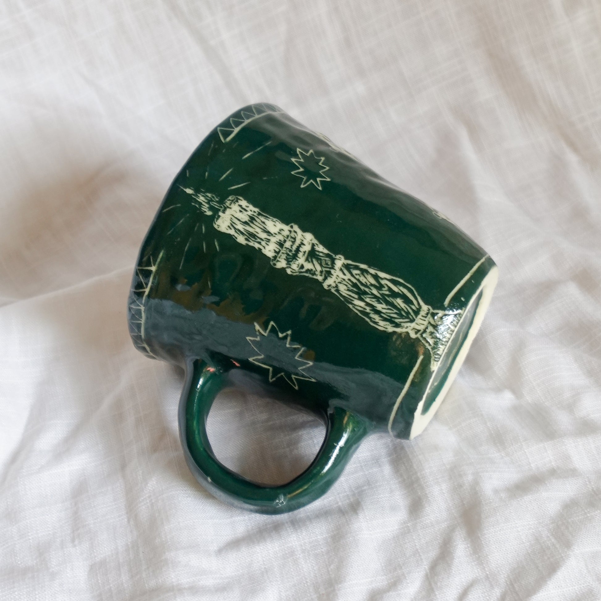 outside at evening through the window. mug