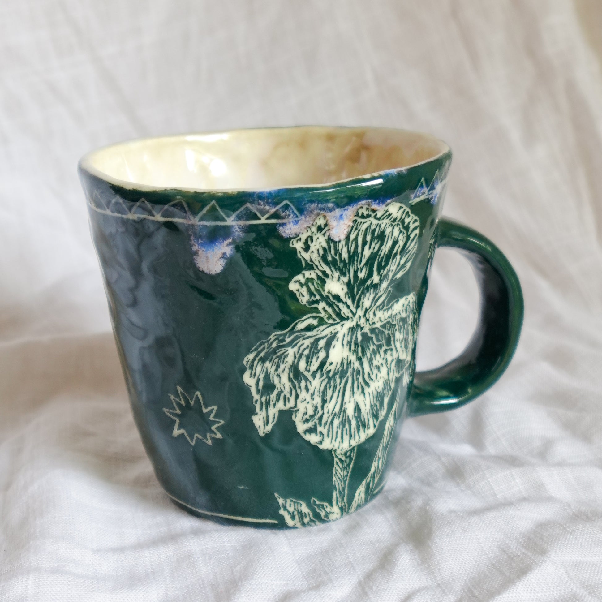 outside at evening through the window. mug