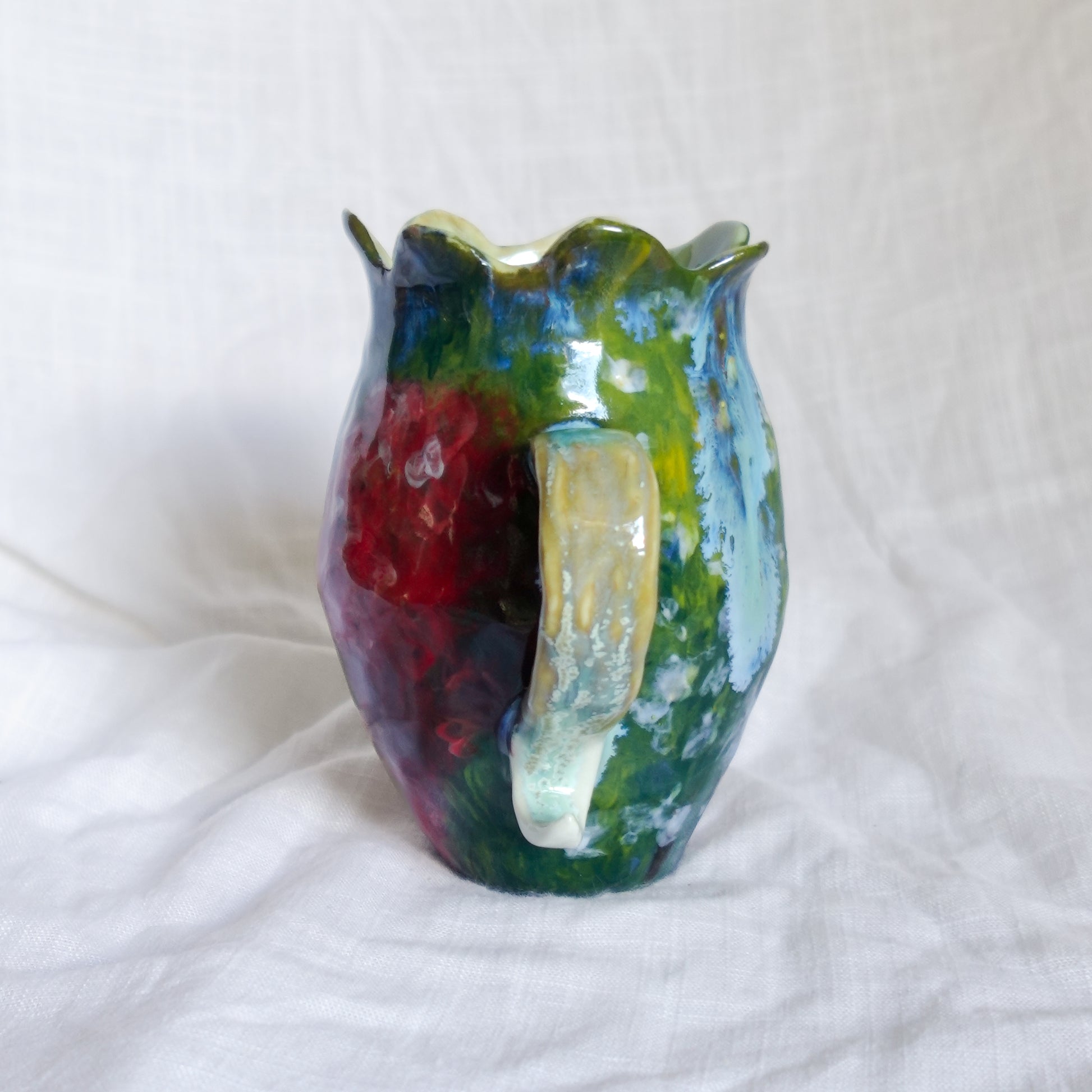 laying and looking up. vase
