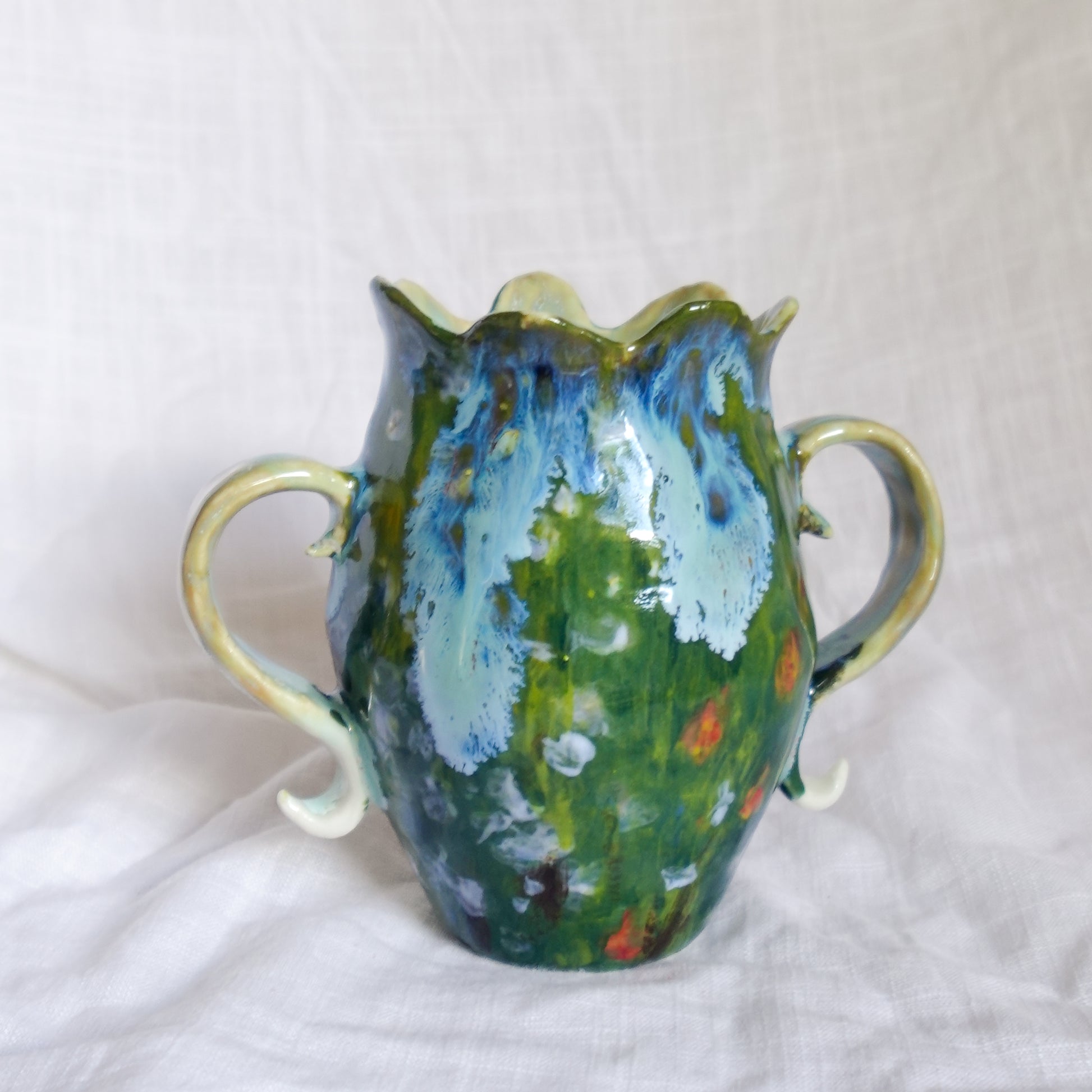 laying and looking up. vase